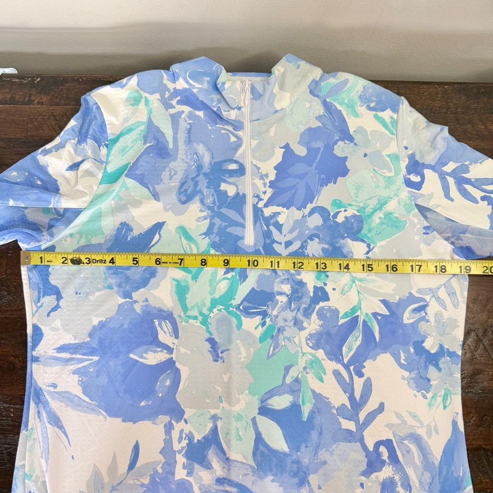 G Lifestyle Monet Long Sleeve Zip Neck Hi Lo Tunic Top Aqua Blue Medium - Picture 7 of 9